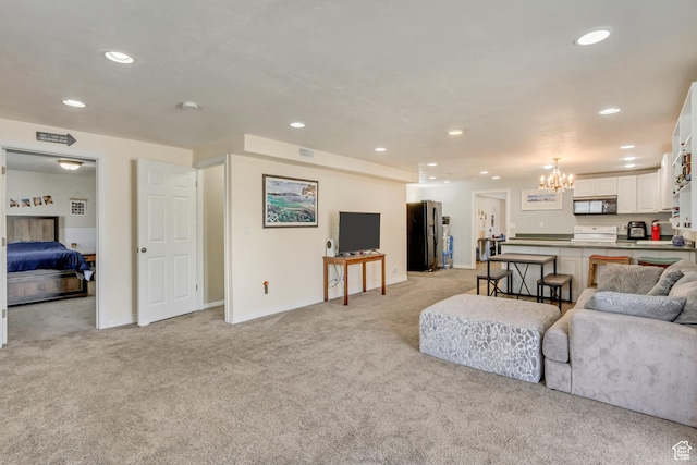 126 W Casi Way, Saratoga Springs, UT 84045 - living room featuring a chandelier, light carpet, recessed lighting, and baseboards