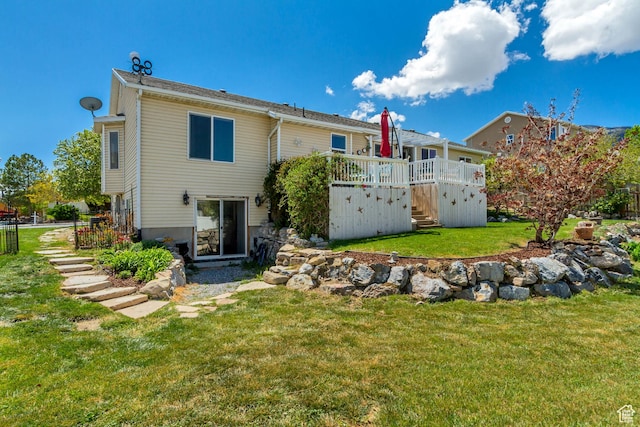 126 W Casi Way, Saratoga Springs, UT 84045 - back of property with stairs, a deck, and a yard