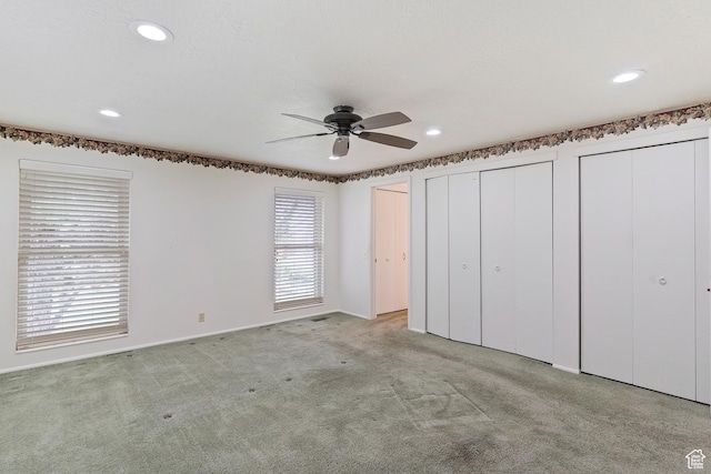 731 W 3750 N, Pleasant View, UT 84414 - unfurnished bedroom featuring ceiling fan, carpet, two closets, recessed lighting, and baseboards