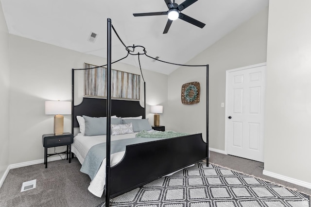 3559 W Lexington View Dr, West Jordan, UT 84088 - bedroom with visible vents, lofted ceiling, baseboards, ceiling fan, and carpet