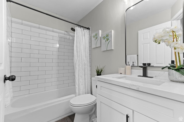 3559 W Lexington View Dr, West Jordan, UT 84088 - full bath featuring vanity, shower / tub combo with curtain, wood finished floors, and toilet
