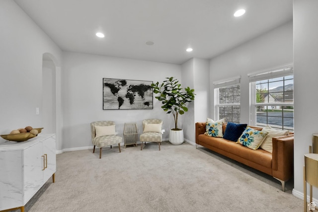 2693 W 2400 N, Lehi, UT 84043 - living area with recessed lighting, carpet flooring, baseboards, and arched walkways