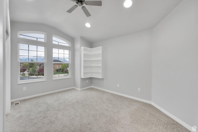2693 W 2400 N, Lehi, UT 84043 - unfurnished room featuring carpet flooring, recessed lighting, a ceiling fan, baseboards, and vaulted ceiling