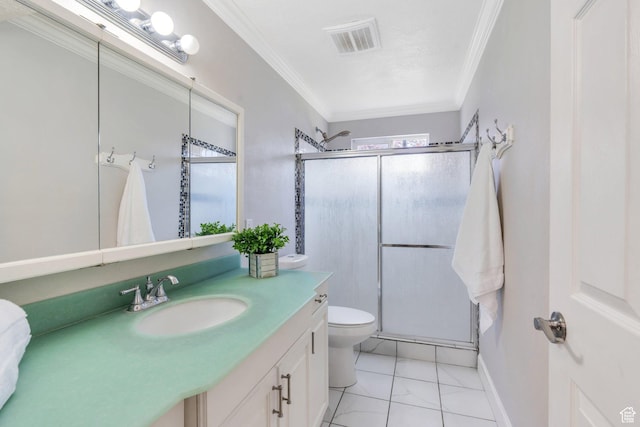 2363 W 960 N, Provo, UT 84601 - full bathroom with crown molding, visible vents, vanity, and a stall shower
