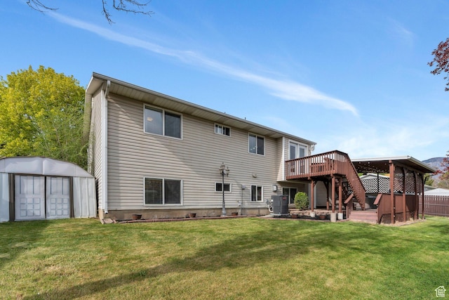 2363 W 960 N, Provo, UT 84601 - back of house featuring a deck, an outbuilding, central AC, a shed, and stairs