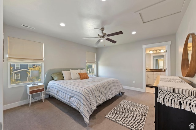 15176 S Battle Dr, Bluffdale, UT 84065 - bedroom with carpet floors, attic access, recessed lighting, and visible vents