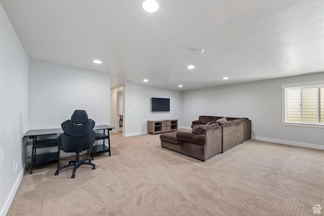 15176 S Battle Dr, Bluffdale, UT 84065 - living area with recessed lighting, baseboards, and light colored carpet