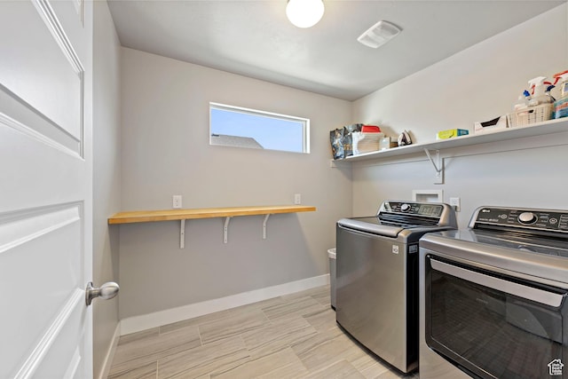 15176 S Battle Dr, Bluffdale, UT 84065 - washroom featuring laundry area, visible vents, a skylight, baseboards, and separate washer and dryer