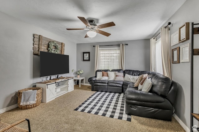 133 E 7th St S, Ogden, UT 84404 - living room with carpet floors, ceiling fan, and baseboards