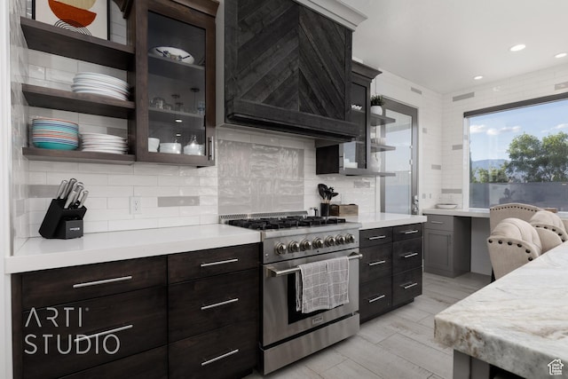 3658 W 2510 S, Hurricane, UT 84737 - kitchen featuring light countertops, stainless steel stove, and decorative backsplash