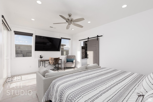 3658 W 2510 S, Hurricane, UT 84737 - bedroom featuring recessed lighting, visible vents, and a barn door
