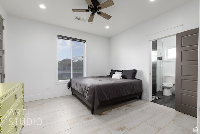 3658 W 2510 S, Hurricane, UT 84737 - bedroom featuring recessed lighting, baseboards, ensuite bathroom, ceiling fan, and visible vents