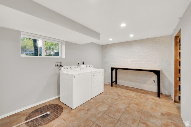 257 E Kingdon S, North Salt Lake, UT 84054 - laundry area with laundry area, baseboards, recessed lighting, separate washer and dryer, and light tile patterned floors