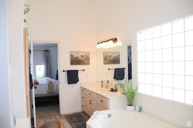 1087 E Fort Pierce Dr, St George, UT 84790 - ensuite bathroom with vanity, connected bathroom, a bath, and wood finished floors
