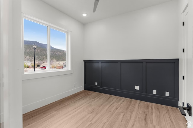 2316 S 2925 W, Cedar City, UT 84720 - empty room with recessed lighting, ceiling fan, a mountain view, and wood finished floors