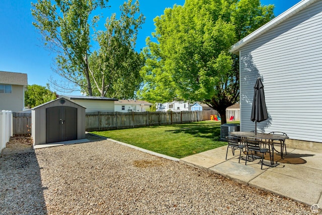 1235 W 1870 N, Lehi, UT 84043 - view of yard with a storage shed, a fenced backyard, central AC unit, a patio area, and an outdoor structure