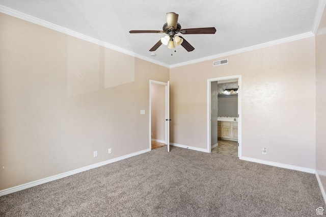 1474 S 430 W Unit 23, Orem, UT 84058 - unfurnished bedroom featuring visible vents, crown molding, baseboards, carpet, and ensuite bath