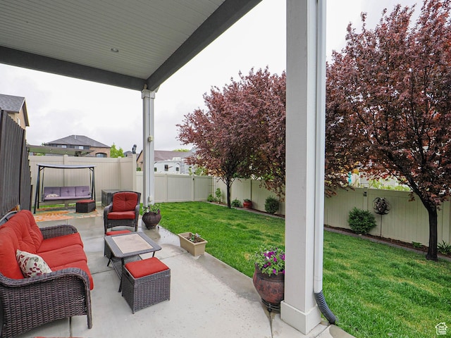 10953 S Kelso Dune Dr, South Jordan, UT 84009 - view of patio with an outdoor living space and a fenced backyard
