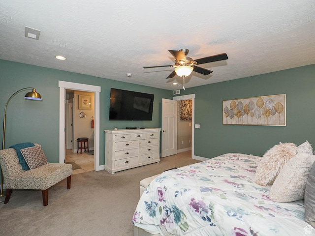 10953 S Kelso Dune Dr, South Jordan, UT 84009 - bedroom with visible vents, baseboards, ceiling fan, light colored carpet, and recessed lighting