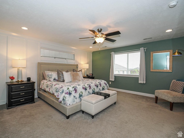 10953 S Kelso Dune Dr, South Jordan, UT 84009 - bedroom with ceiling fan, light colored carpet, recessed lighting, baseboards, and visible vents