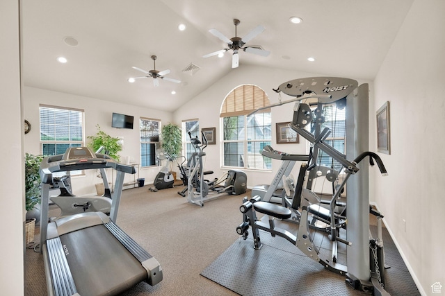 6953 S Country Home Ln W, West Jordan, UT 84084 - gym with visible vents, recessed lighting, carpet, and lofted ceiling