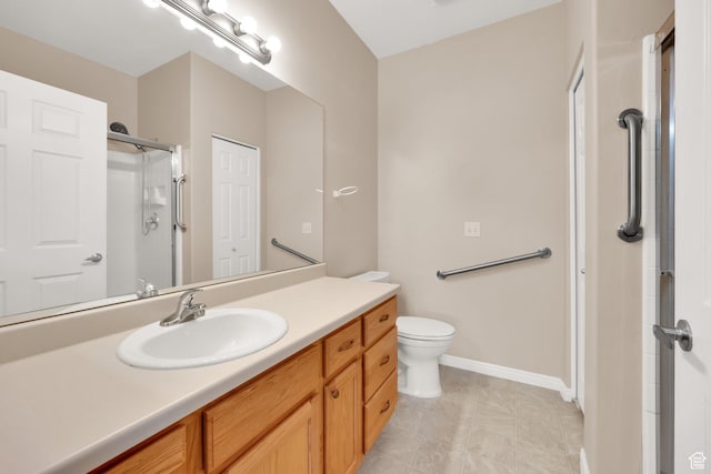 6953 S Country Home Ln W, West Jordan, UT 84084 - full bathroom featuring an enclosed shower, toilet, baseboards, and vanity