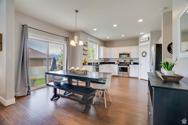 2130 S 450 E, Heber City, UT 84032 - dining area with recessed lighting, baseboards, dark wood-style flooring, and a chandelier