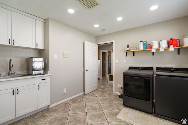 2295 E 2150 N, Layton, UT 84040 - laundry room with cabinet space, a sink, recessed lighting, visible vents, and washer and clothes dryer