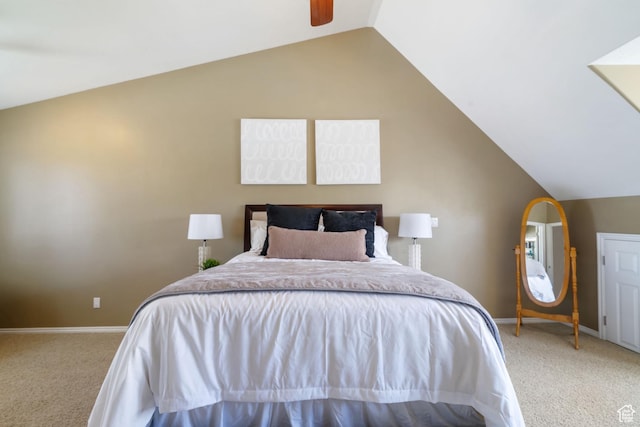 2295 E 2150 N, Layton, UT 84040 - bedroom with baseboards, ceiling fan, carpet, and lofted ceiling