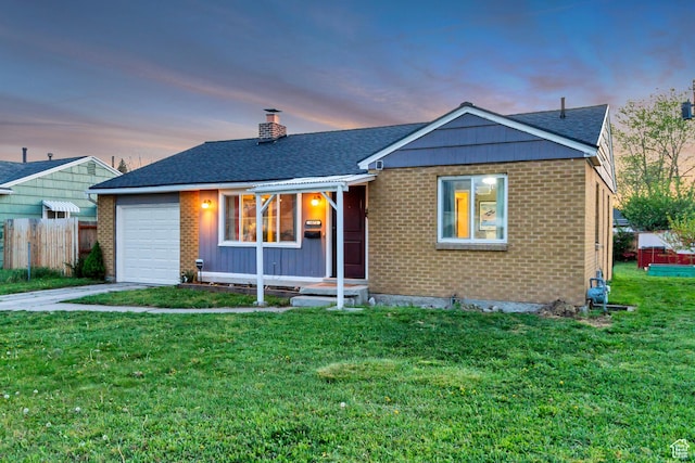 1072 S 1400 W, Salt Lake City, UT 84104 - ranch-style home featuring fence, brick siding, a garage, a front yard, and a chimney