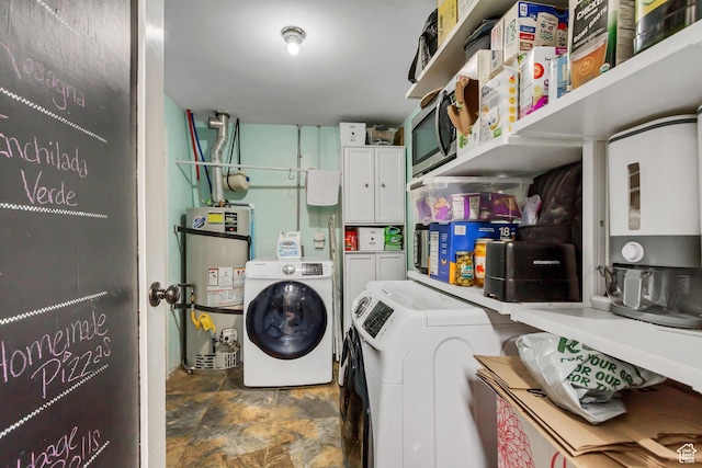 1072 S 1400 W, Salt Lake City, UT 84104 - laundry room with stone finish flooring, cabinet space, water heater, and washer and dryer
