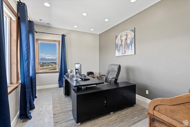 3630 S Panorama Dr W, Saratoga Springs, UT 84045 - office area featuring recessed lighting, baseboards, and light wood finished floors