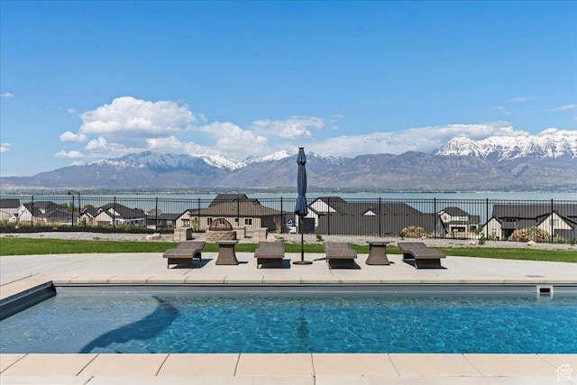 3630 S Panorama Dr W, Saratoga Springs, UT 84045 - view of swimming pool featuring fence, a mountain view, a patio area, and a fenced in pool