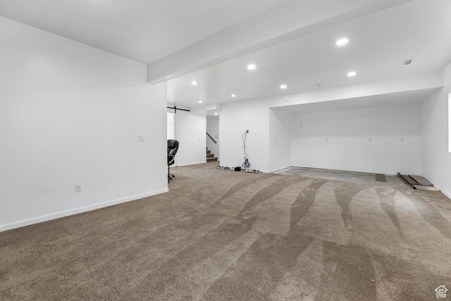 728 W Wild Hyacinth Dr, Saratoga Springs, UT 84045 - finished basement with carpet flooring, recessed lighting, baseboards, and stairway