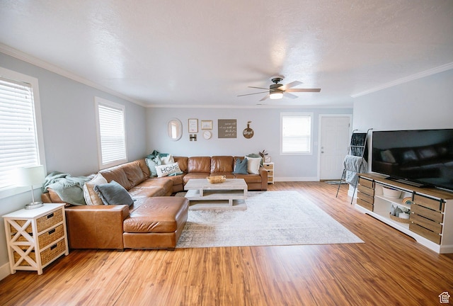 663 W 3500 S, Bountiful, UT 84010 - living area featuring crown molding, baseboards, ceiling fan, and wood finished floors