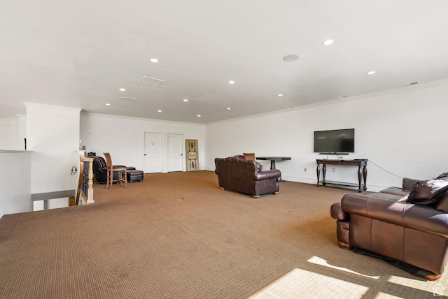 425 S 2220 W Unit 202, Pleasant Grove, UT 84062 - carpeted living area with recessed lighting, baseboards, visible vents, and ornamental molding