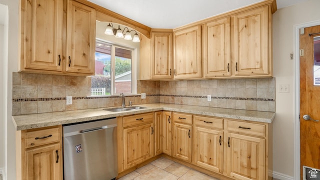 940 S Taylor E, Ogden, UT 84404 - kitchen with a sink, light brown cabinets, tasteful backsplash, and stainless steel dishwasher