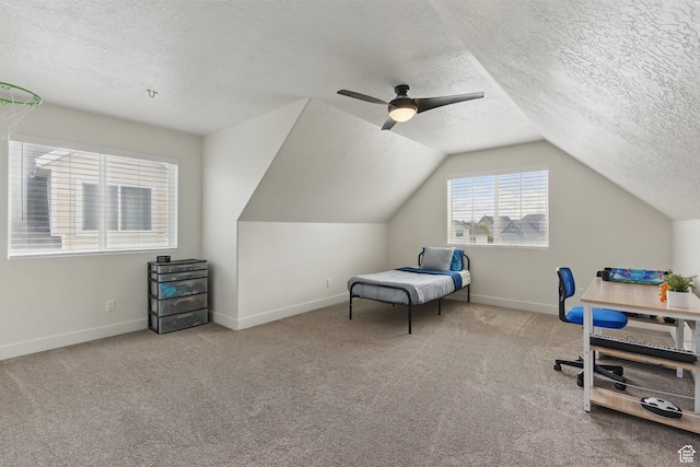 4236 N Magnolia Cir, Eagle Mountain, UT 84005 - bedroom featuring baseboards, carpet flooring, a textured ceiling, and vaulted ceiling