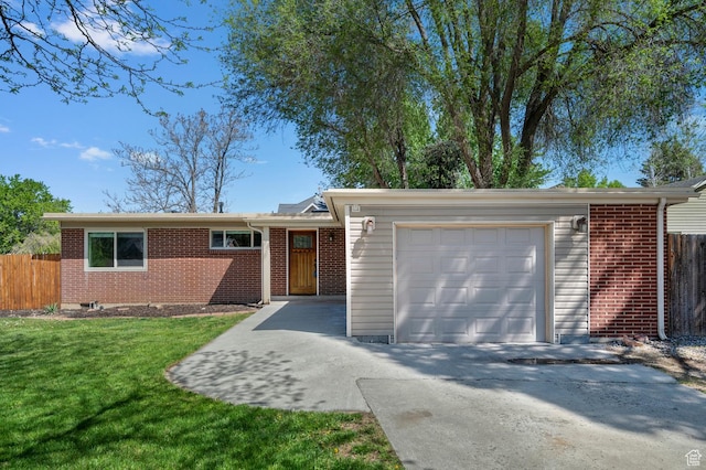 931 E 7800 S, Midvale, UT 84047 - ranch-style house featuring fence, brick siding, a garage, a front yard, and driveway