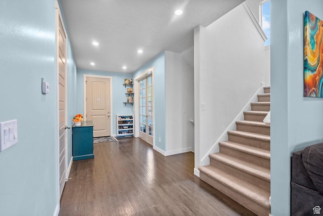 145 W 750 S, American Fork, UT 84003 - entrance foyer with french doors, stairway, baseboards, recessed lighting, and dark wood-type flooring