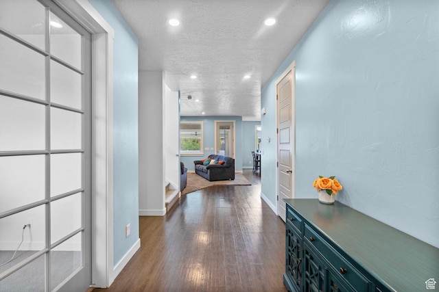 145 W 750 S, American Fork, UT 84003 - hallway featuring baseboards, recessed lighting, a textured ceiling, and dark wood-style floors