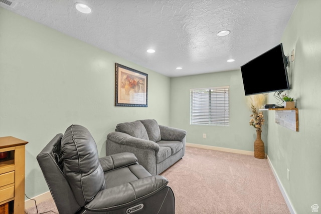 145 W 750 S, American Fork, UT 84003 - living area with recessed lighting, a textured ceiling, light carpet, and baseboards