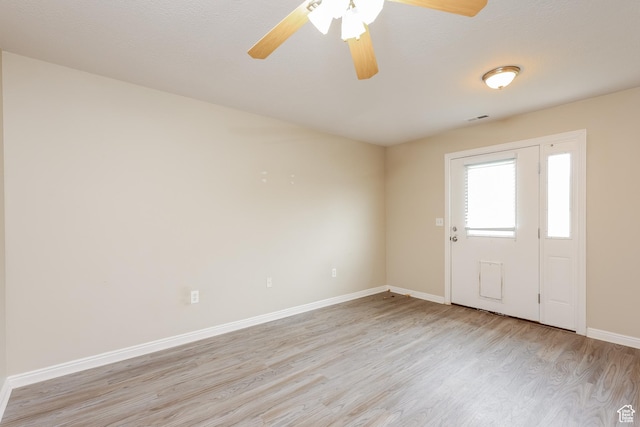 4018 W 5250 S, Roy, UT 84067 - foyer with baseboards, ceiling fan, light wood finished floors, and visible vents