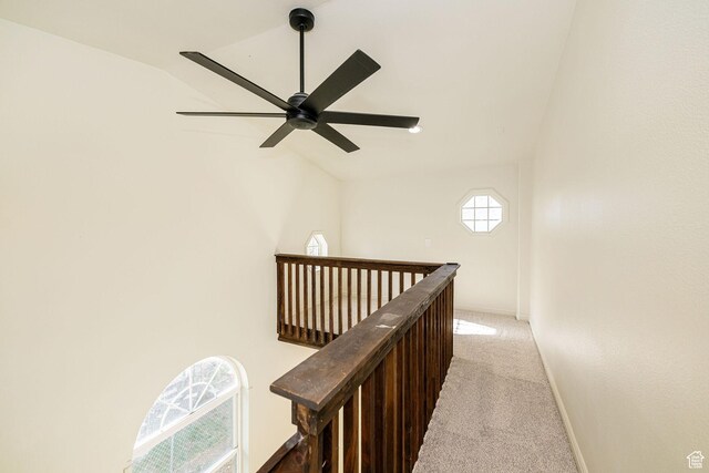 916 W 1150 S, Provo, UT 84601 - hall with baseboards, lofted ceiling, light colored carpet, and an upstairs landing