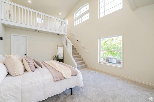 916 W 1150 S, Provo, UT 84601 - bedroom with high vaulted ceiling, baseboards, carpet, and recessed lighting