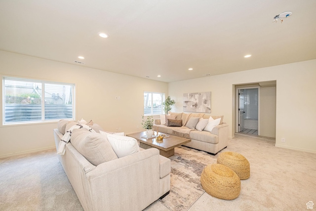 916 W 1150 S, Provo, UT 84601 - living area featuring recessed lighting, baseboards, visible vents, and light carpet