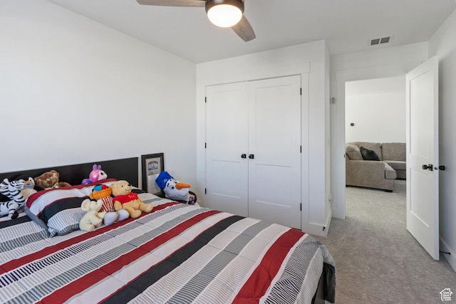 889 N 900 W, Tremonton, UT 84337 - bedroom featuring visible vents, carpet, ceiling fan, and a closet