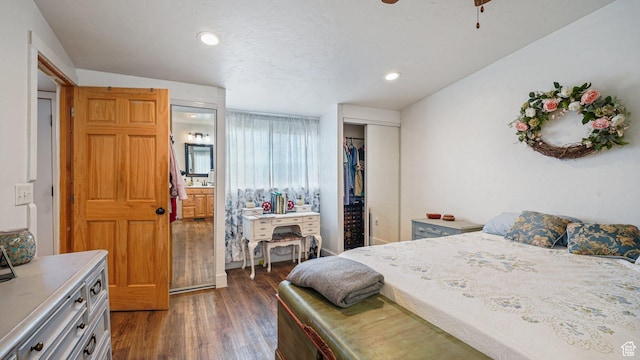 84 N 100 W, Sterling, UT 84665 - bedroom with recessed lighting, a ceiling fan, dark wood-style floors, and a closet