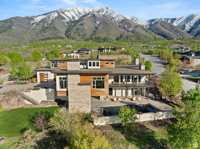 772 S Summit Creek Dr, Woodland Hills, UT 84653 - rear view of property with stairway and a mountain view
