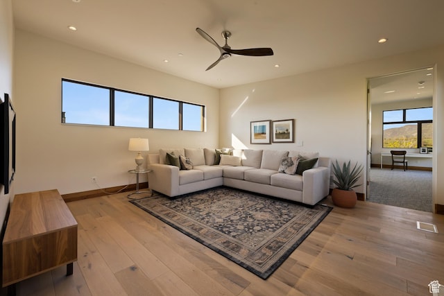 772 S Summit Creek Dr, Woodland Hills, UT 84653 - living area with a ceiling fan, recessed lighting, hardwood / wood-style floors, and baseboards